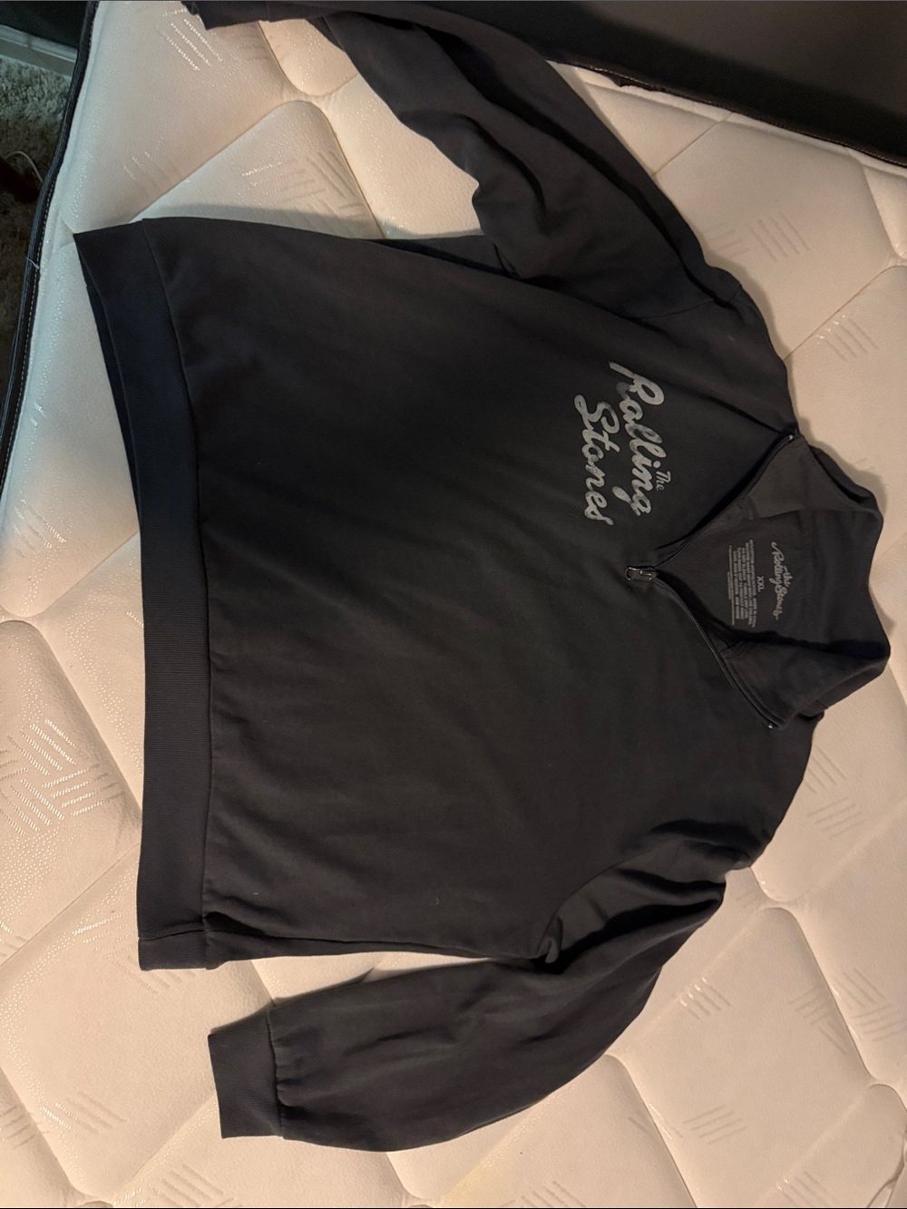 Black quarter Zip Pullover with 'Rolling Stones' Script size XXL